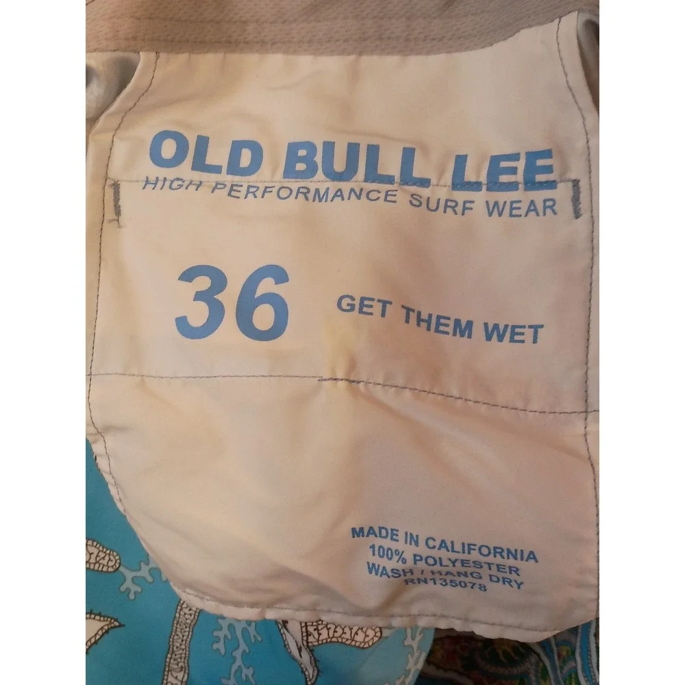Old Bull Lee Mens Board Shorts Size 36 Blue Floral Coral Surf Trunks California
